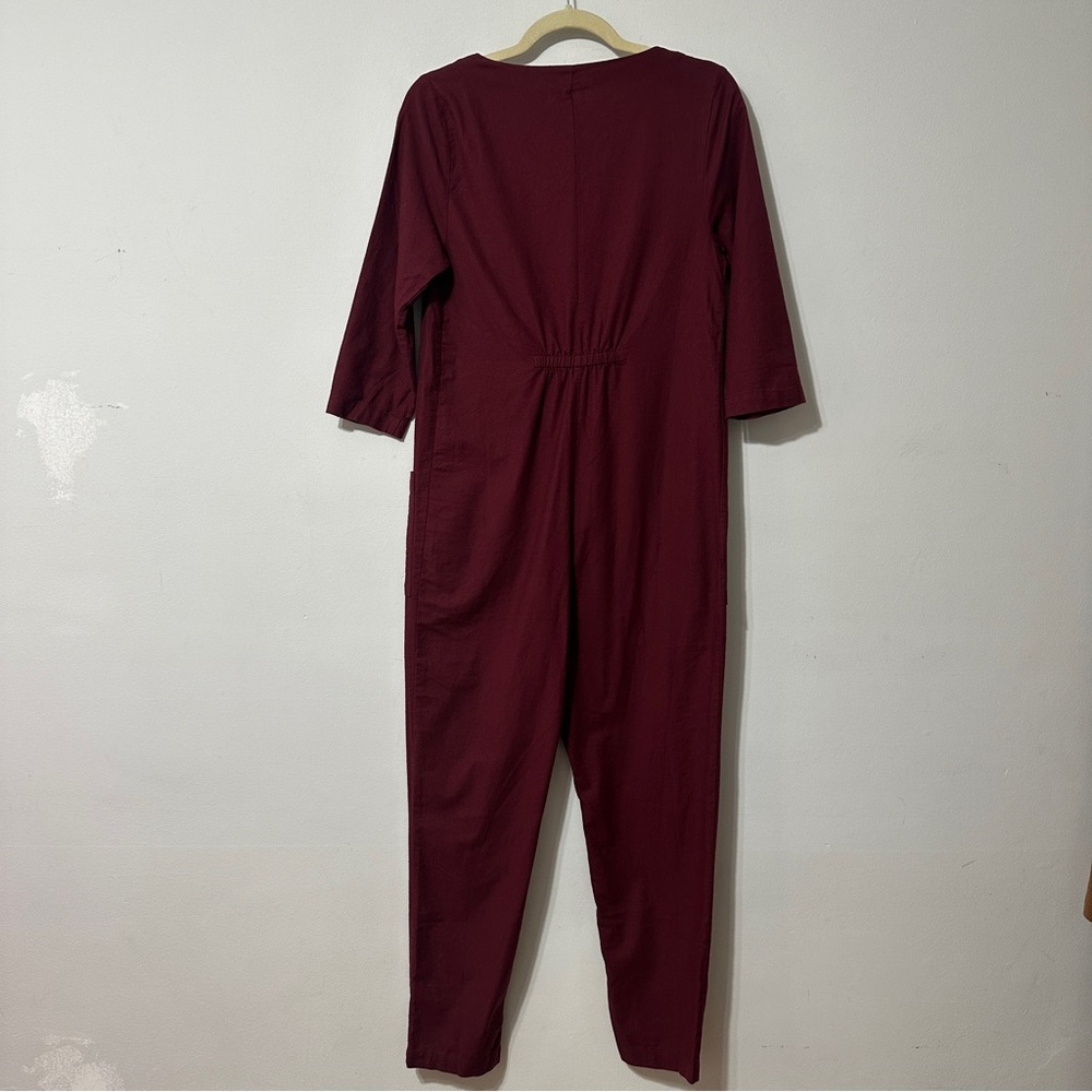 The Nines by HATCH 3/4 Sleeve Button-Front‎ Maternity Jumpsuit Wine Red Sz Small - Picture 8 of 12